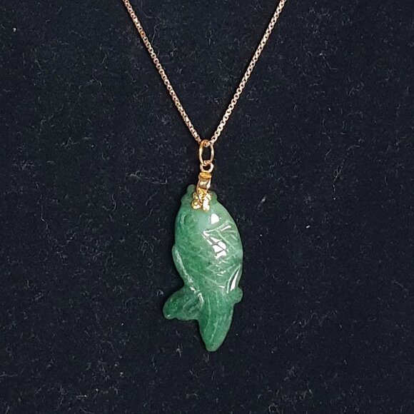 Beautiful Vintage Hand Carved Double Sides Genuine Green Jade Koi Fish Pendant - Picture 6 of 13